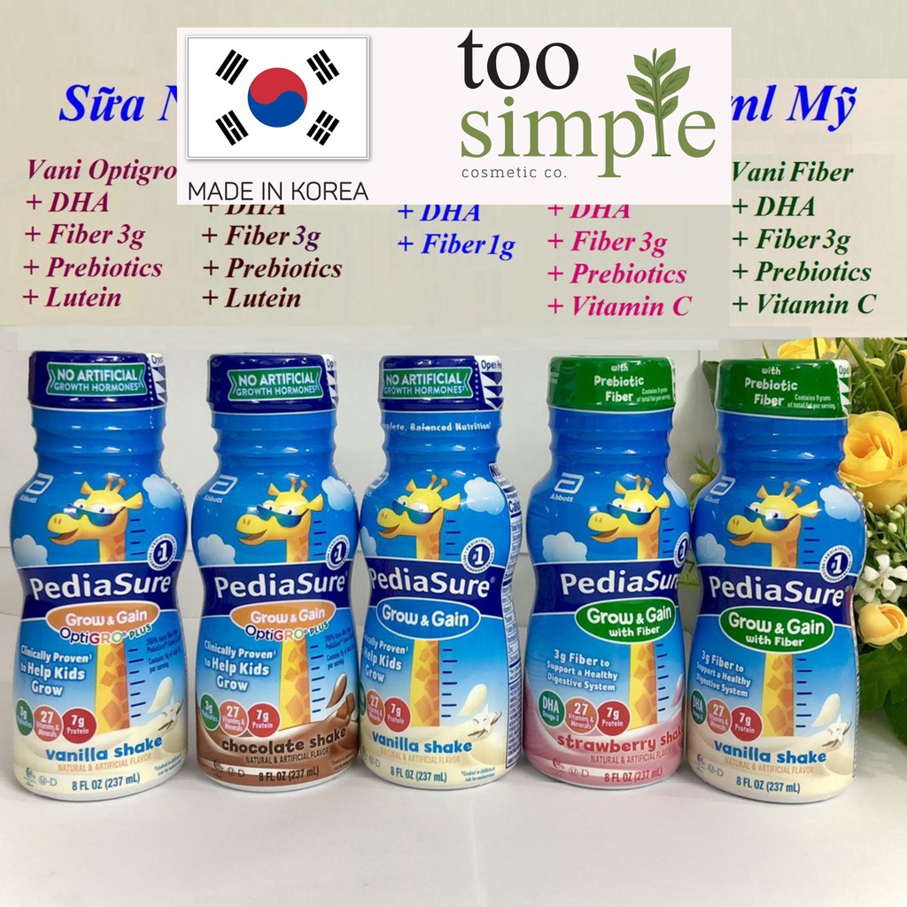 ❤️ [Date 12/2021] Sữa Pediasure nước Vani, Dâu, Fiber chất xơ, Socola Mỹ 237ml Too Simple