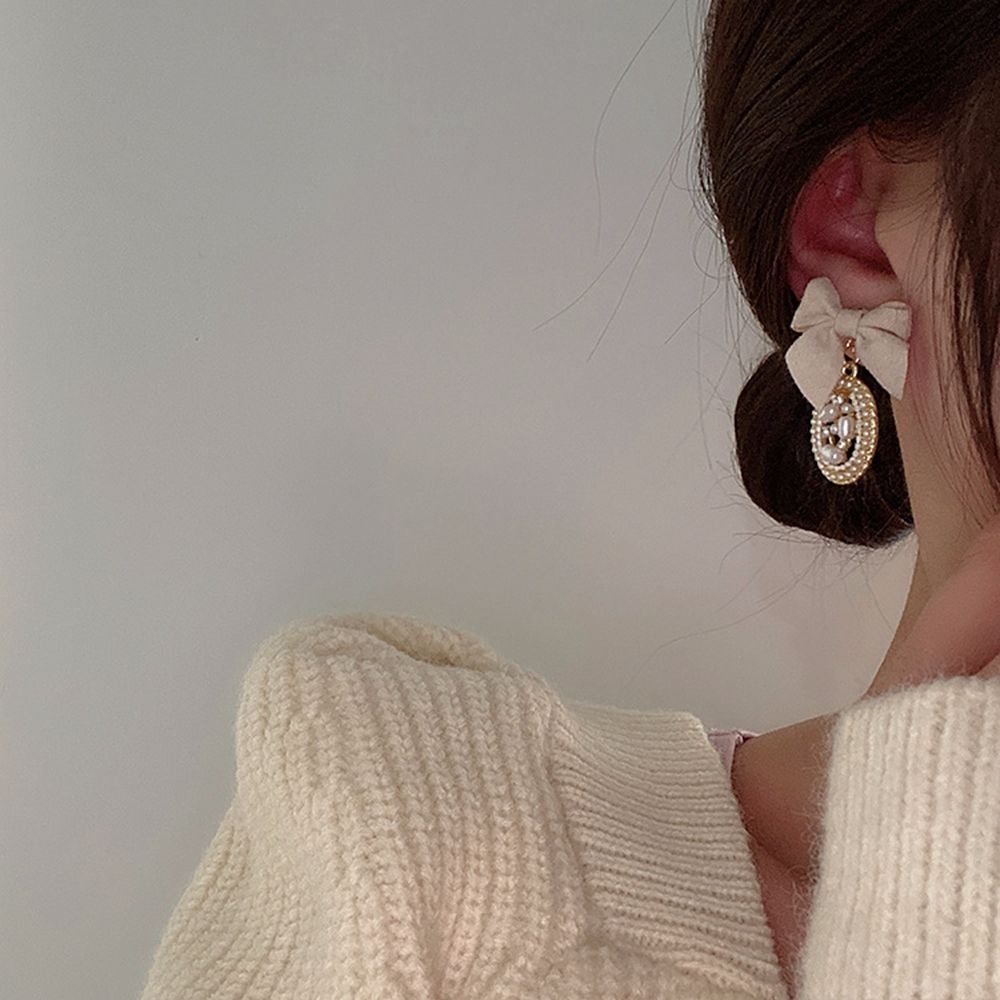 Bông tai nơ bằng hợp kim phong cách Hàn Quốc xinh xắn cho nữ