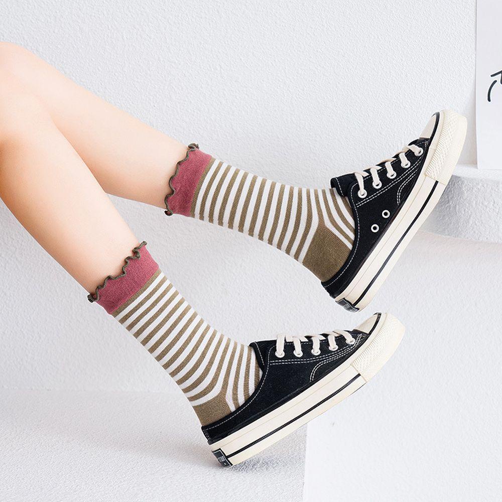 Vớ Cotton Harajuku Diềm Xếp Nếp Thanh Lịch Phong Cách Thu Đông Cho Nữ