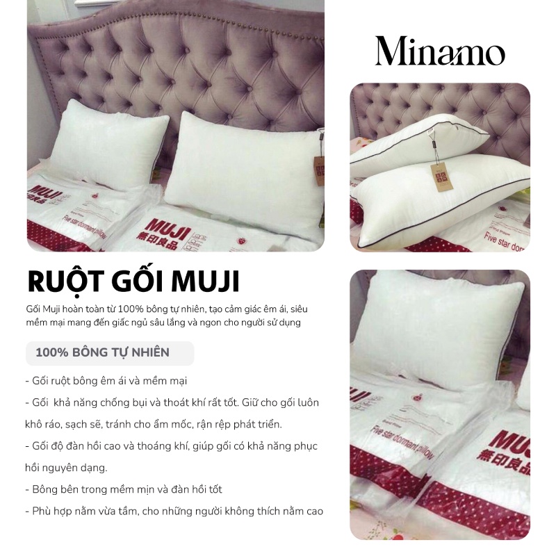 Set 2 Ruột Gối Nằm Bông Gòn Loại Thấp  Minamo Cao Cấp C17, Cực Mềm Mại, Êm Ái, Giảm Đau Cổ - Bảo Hành Chính Hãng Minamo