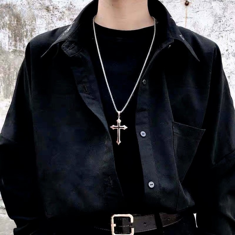 1 Vòng cổ Thép Titan Mặt Thánh Giá Chúa Jesus Phong Cách Hip Hop Cho Cặp Đôi