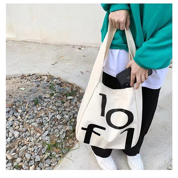 Túi Xách Canvas Cỡ Lớn In Chữ Phong Cách Hàn Quốc