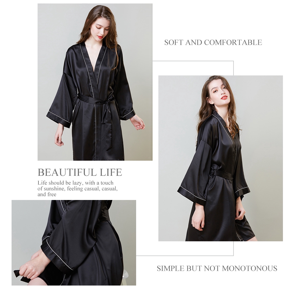 High Quality New Silk Kimono Robe Bathrobe Women Bridesmaid Sexy Navy Blue Satin Solid Robes Female Ladies Dressing Gowns | BigBuy360 - bigbuy360.vn