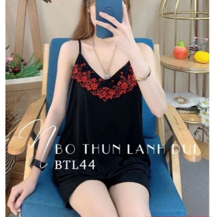 [Có size 45-75kg] Đồ bộ nữ, bộ thun lạnh đùi 2 dây phối ren