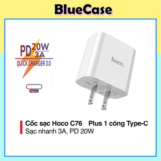 Củ sạc nhanh 3a/ pd20w hoco c76 plus chuôi dẹt 1 cổng type-c chất liệu chống cháy cao cấp