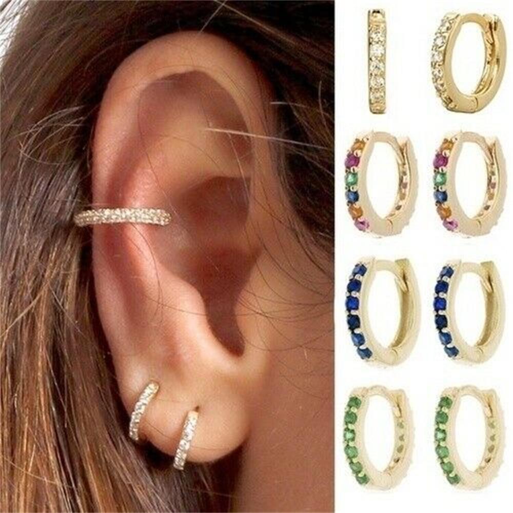 Bông tai đính đá zircon 8mm nhiều màu dành cho nam và nữ