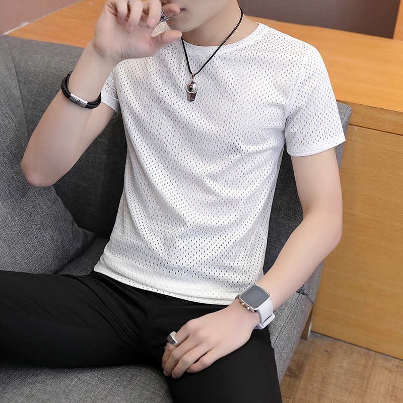 ❀ Áo Thun Thể Thao Tay Ngắn Phối Lưới Thoáng Khí Khô Nhanh Thời Trang Mùa Hè Cho Nam