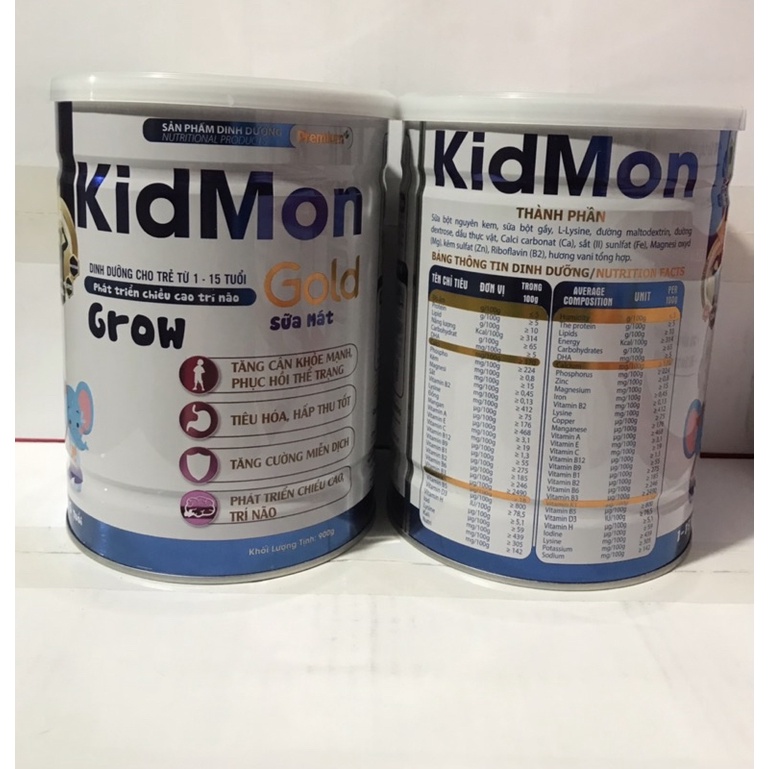 Sữa bột Kidmon Grow 900g - Sữa tăng chiều cao trí não dành cho trẻ từ 1-15 tuổi