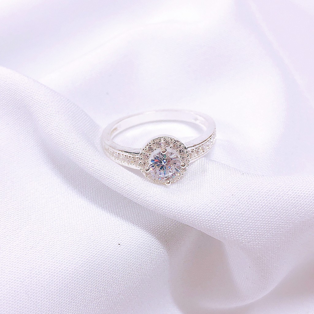 Nhẫn nữ bạc thật mẫu mới mặt đá tròn trẻ trung chất liệu bạc ta sáng đẹp, bền màu/ Trang sức JQN