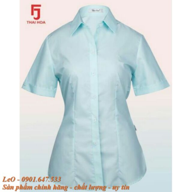 Áo sơ mi Thái Hòa vải mềm xanh ngọc trơn 047-04