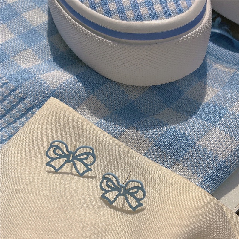 Bông Tai Hình Chiếc Nơ Màu Xanh Sữa Ngọt Ngào Dễ Phối Đồ