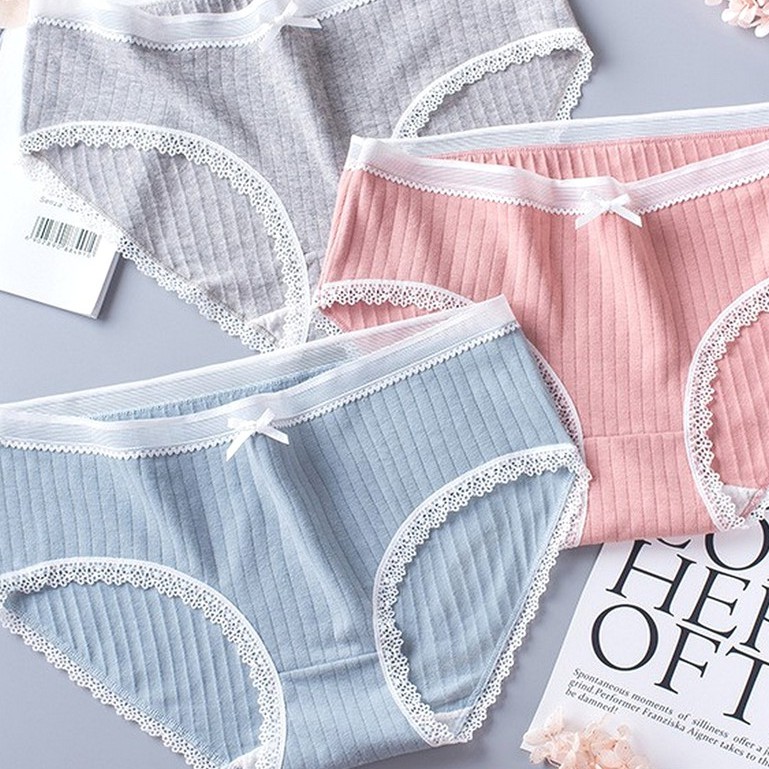 Quần Lót Cotton Viền Ren Phối Nơ Sợi Thiên Nhiên QL06