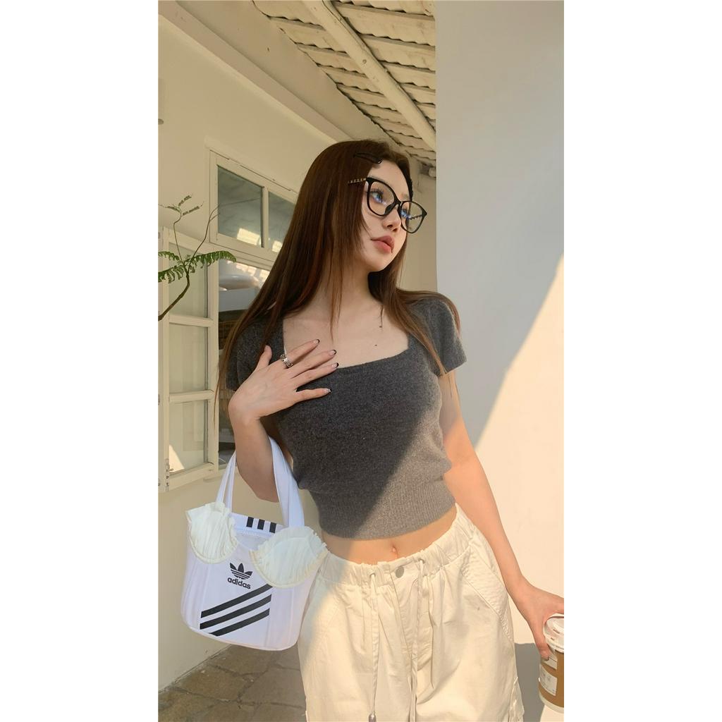 Áo Dệt Kim Cổ Vuông Ngắn Tay Thời Trang Sành Điệu 63328