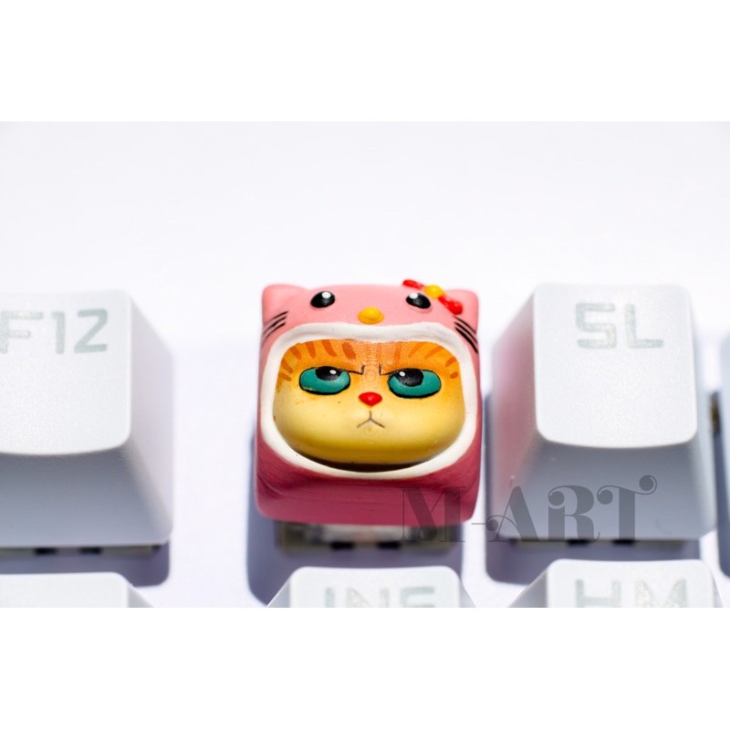 Nút bàn phím cơ mèo dễ thương và chiếc mũ Hello Kitty - Meowy artisan keycaps