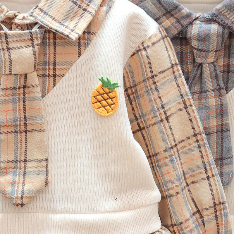 Đầm  tay dài họa tiết sọc caro có cà vạt thời trang cho bé gái 0-4 tuổi