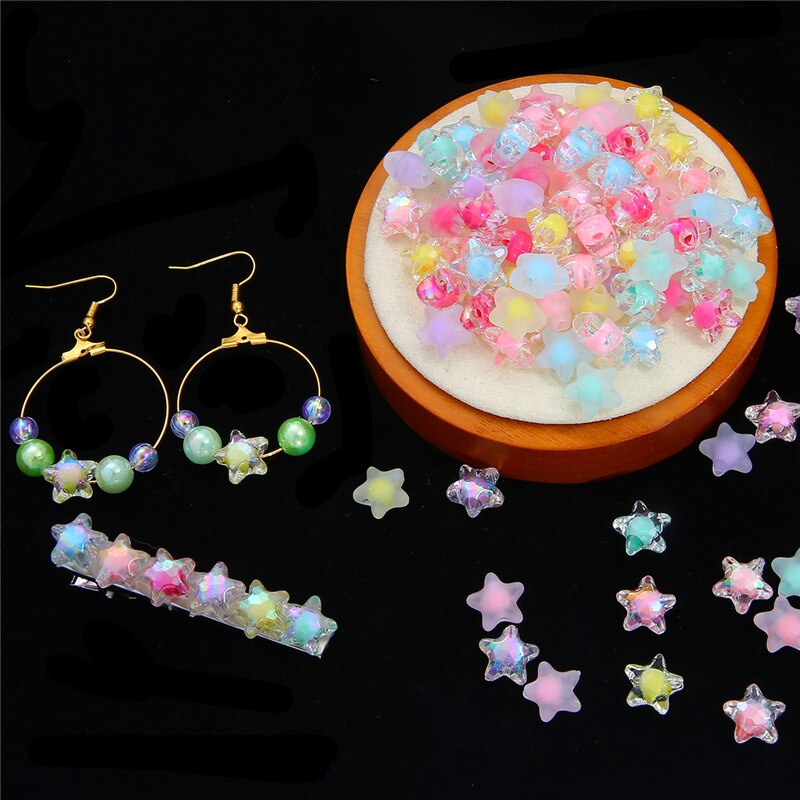 Set 80 hạt acrylic hình ngôi sao năm cánh màu sắc cầu vồng để làm đồ trang sức 11x11.5mm