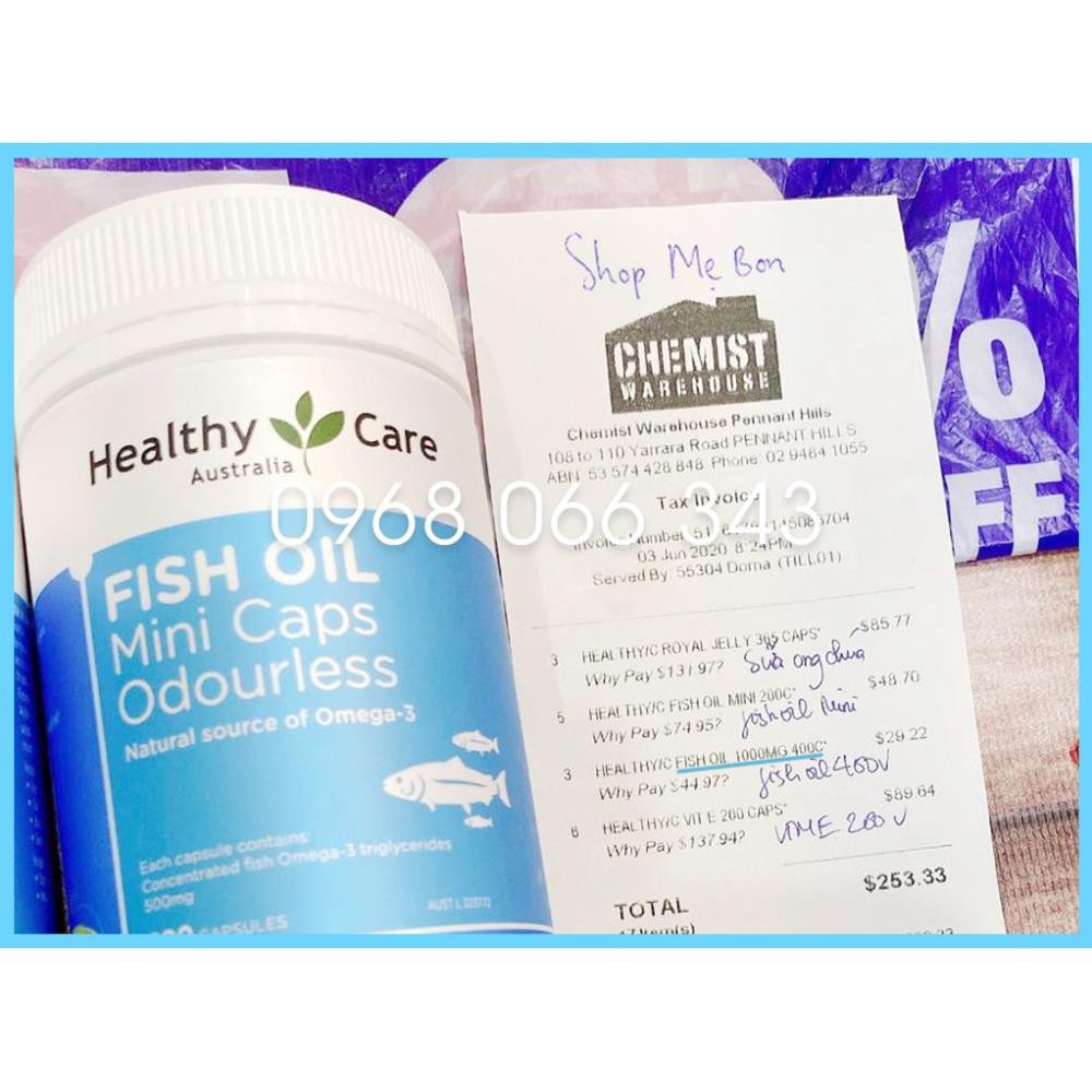 [Tem CHEMIST] Viên uống Dầu cá tự nhiên Fish Oil Healthy Care Omega-3 1000mg 400 viên của Úc