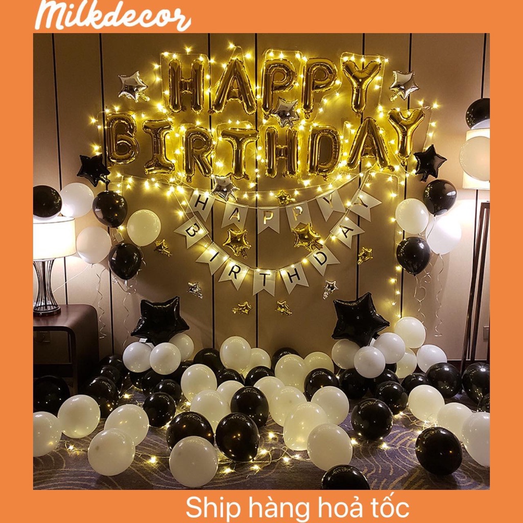 Set Bóng Trang Trí Sinh Nhật Happy Birthday Kèm Đèn Led MS56 Tông Màu Vàng Bạc