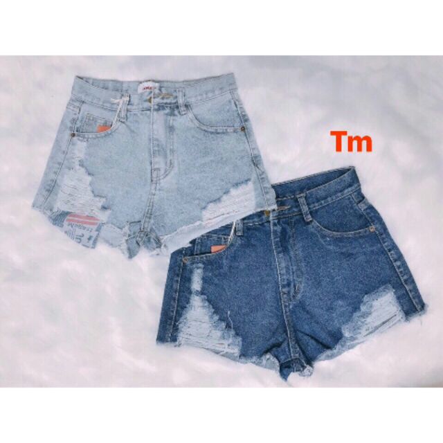 Quần short jeans ngắn rách lưng cao (  hình thật )