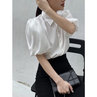 SHU SHI - Áo Sơ Mi Lụa Ngắn Tay Bồng ( hình ảnh chính chủ của shop )