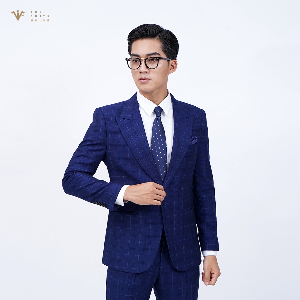 Bộ vest nam xanh đậm kẻ ô 1 khuy 2 túi, suits sartorial The Suits House