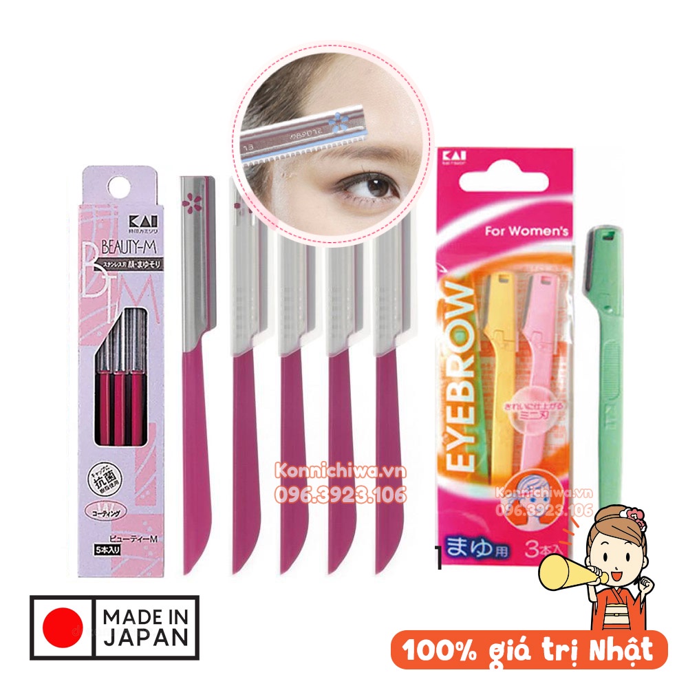 Set 5 chiếc dao cạo lông mày KAI Pretty Eyebrow | Cạo lông mặt &amp; Tỉa chân mày | Hàng nội địa Nhật