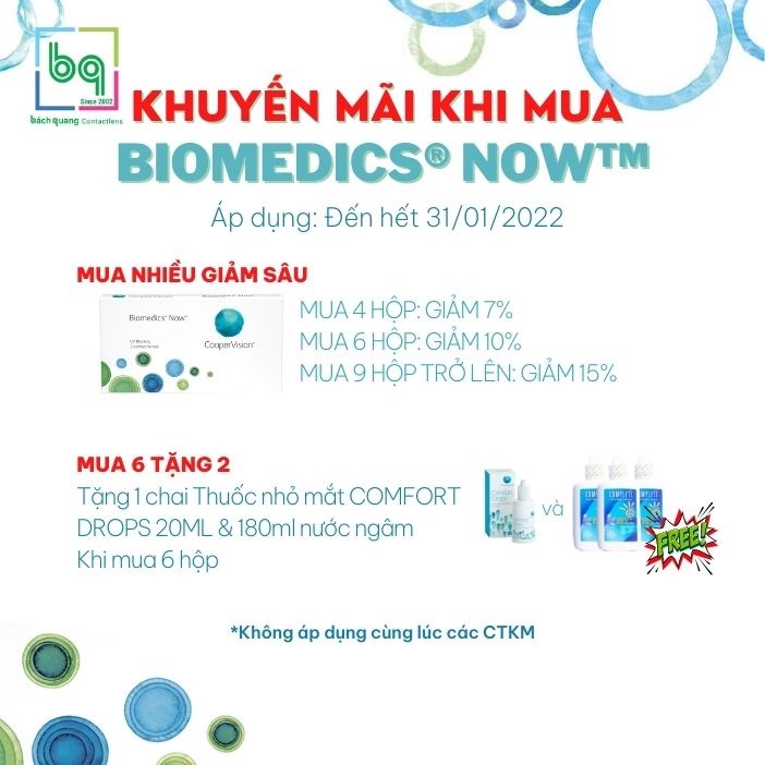 Kính áp tròng cận trong suốt 1 tháng BIOMEDICS NOW (Có đến 10 độ)