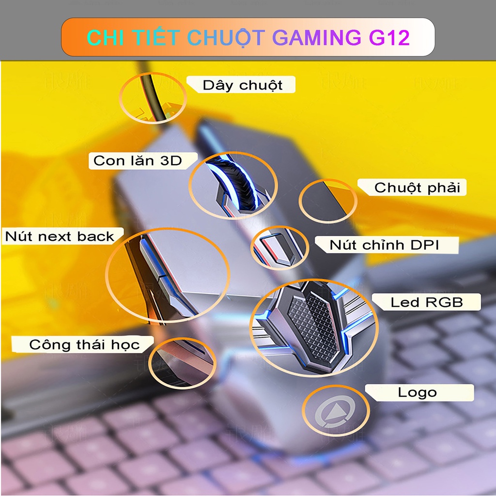 Chuột máy tính Gaming có dây Sidotech YINDIAO G12 phong cách Gaming Esport 6 nút bấm 4 mức 800/1600/2400/3200 DPI