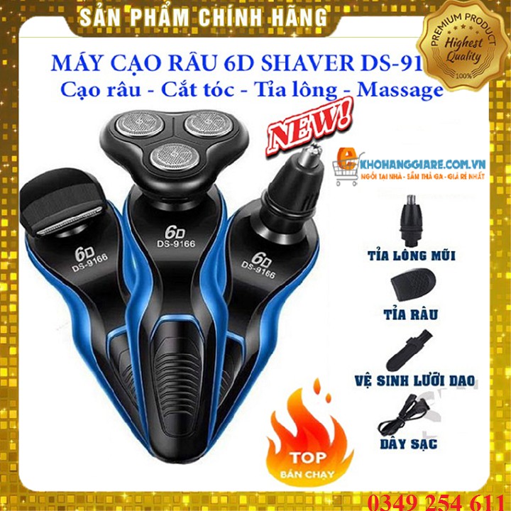 Máy cạo râu đa năng 3 trong 1 gồm cạo râu, tỉa lông mũi, tông đơ cắt tóc chính hãng Shaver 6D  - Video thật