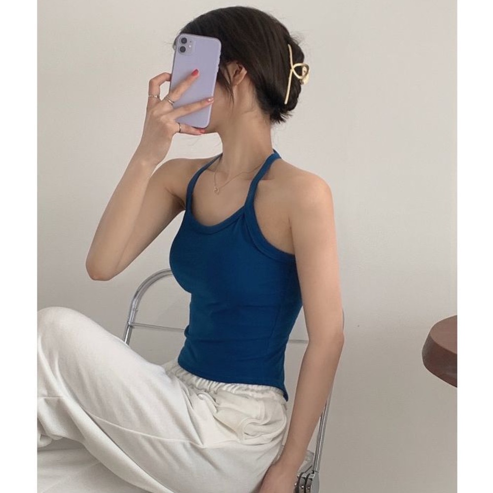 Ahoyeap Áo hai dây ngắn có đệm ngực thiết kế lưng đẹp quyến rũ thời trang mùa hè cho nữ