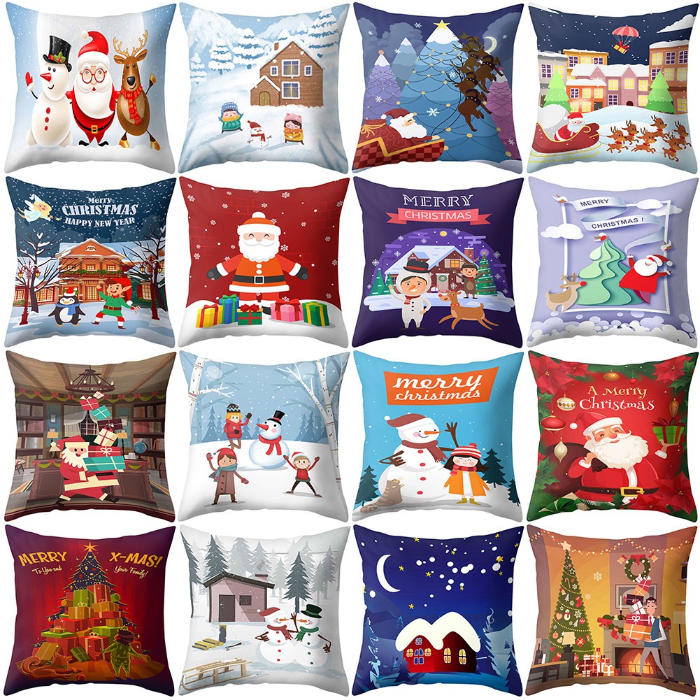 Vỏ Bọc Gối Trang Trí Giáng Sinh Hình Ngôi Nhà / Cây Thông / Người Tuyết / Tuần Lộc / Cây Thông Noel