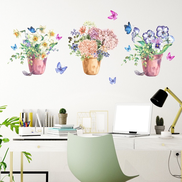 Giấy dán tường, decal, decor trang trí 3 lẵng hoa - flowerdecal