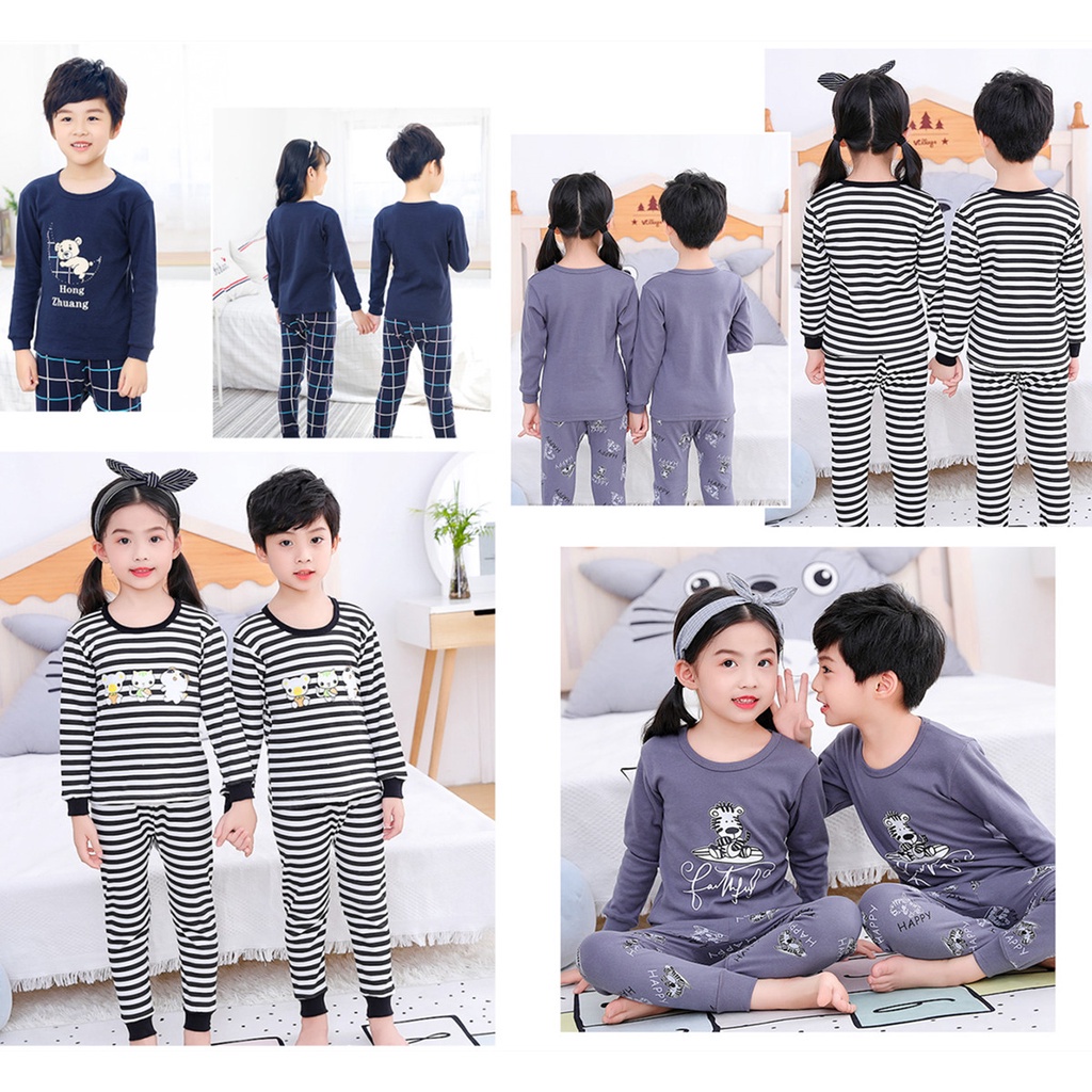 Bộ Đồ Ngủ Cotton Tay Dài 100-160cm Thời Trang Xuân Thu Cho Bé