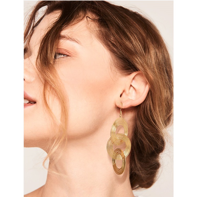 Bông tai sợi mảnh đan 3 vòng tròn chuẩn tiệc tùng BT62