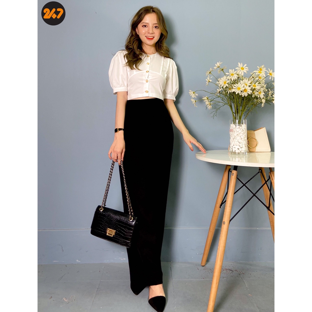 Áo Croptop Cúc Nâu Buộc Nơ | BigBuy360 - bigbuy360.vn