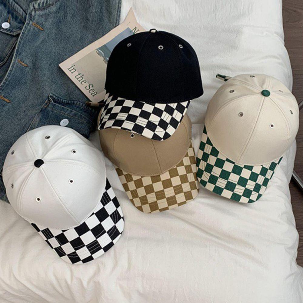 Cleoes Mũ Lưỡi Trai Họa Tiết Kẻ Ô Phối Màu Độc Đáo Phong Cách Hàn Quốc Thời Trang Đường Phố Cho Nữ