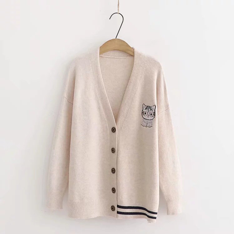 Áo cardigan len huy hiệu mèo dáng ngắn xuất Nhật - hàng đẹp chất dày dặn | BigBuy360 - bigbuy360.vn