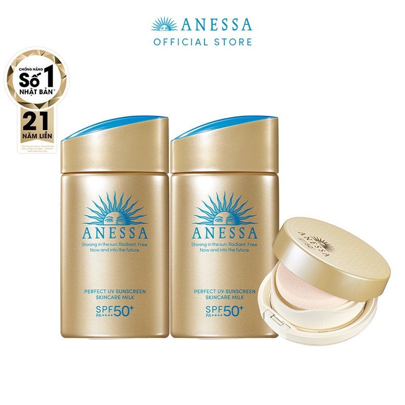 Bộ kem chống nắng Anessa: dưỡng da  bảo vệ hoàn hảo &amp; trang điểm dạng nén tông tự nhiên SPF50+
