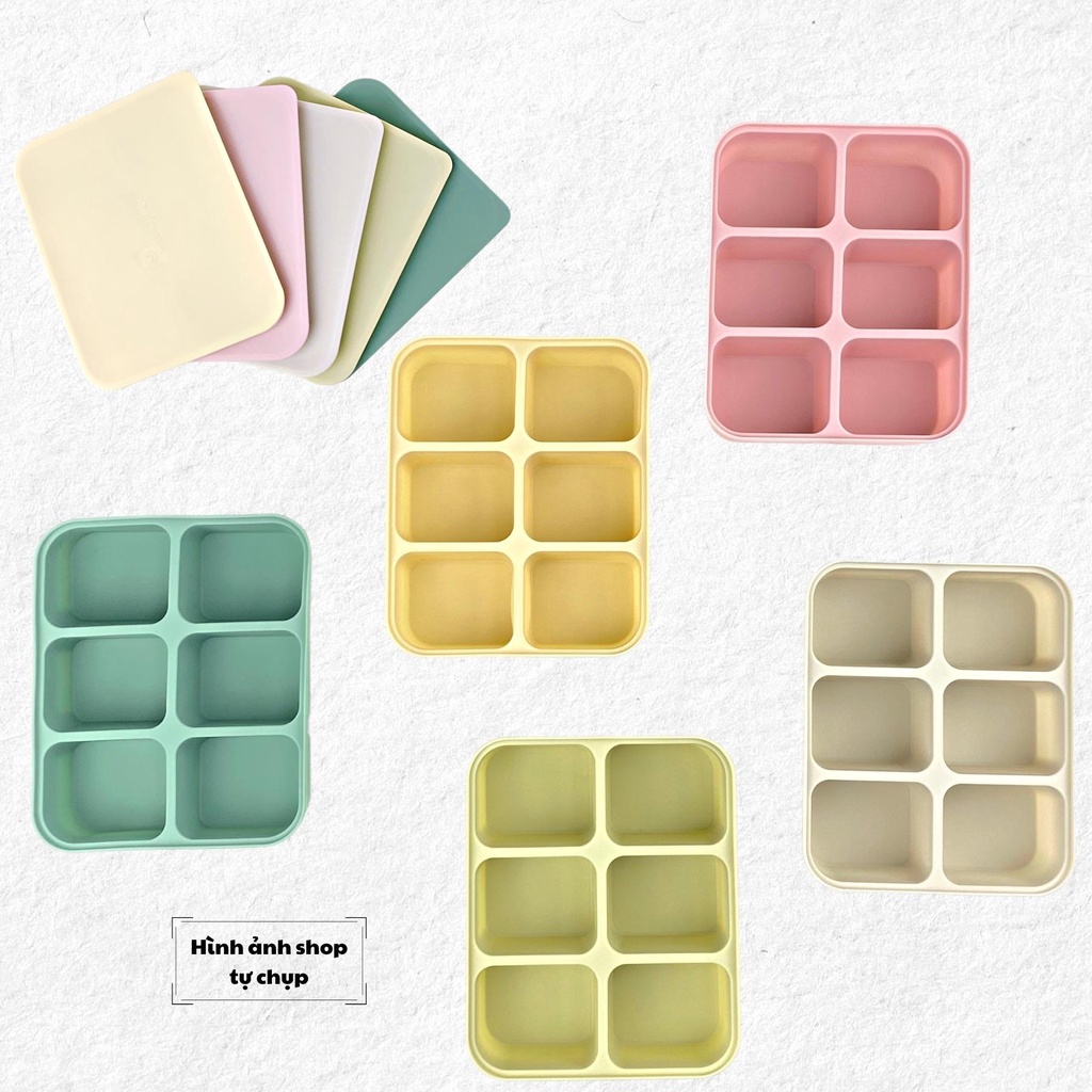 Khay Trữ Đông Đồ Ăn Dặm Silicon Baby'Si 6 Ngăn Có Nắp, Khay Trữ Đồ Ăn Dặm, Hộp Đựng Thức Ăn, Khay Làm Đá Viên Cỡ Lớn