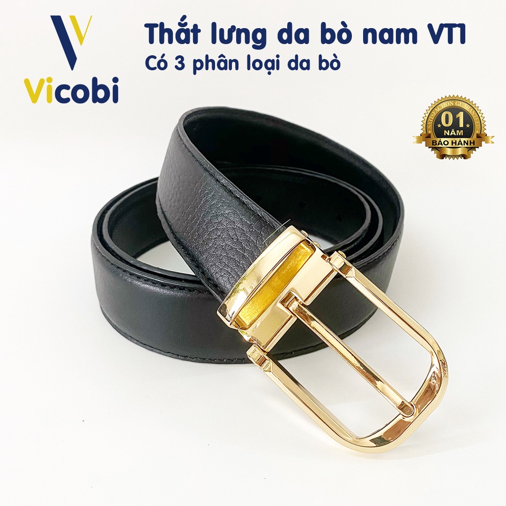 Thắt lưng nam Da Bò Vicobi VT1, Dây lưng 3,3cm mặt khóa VÀNG hợp kim thumbnail