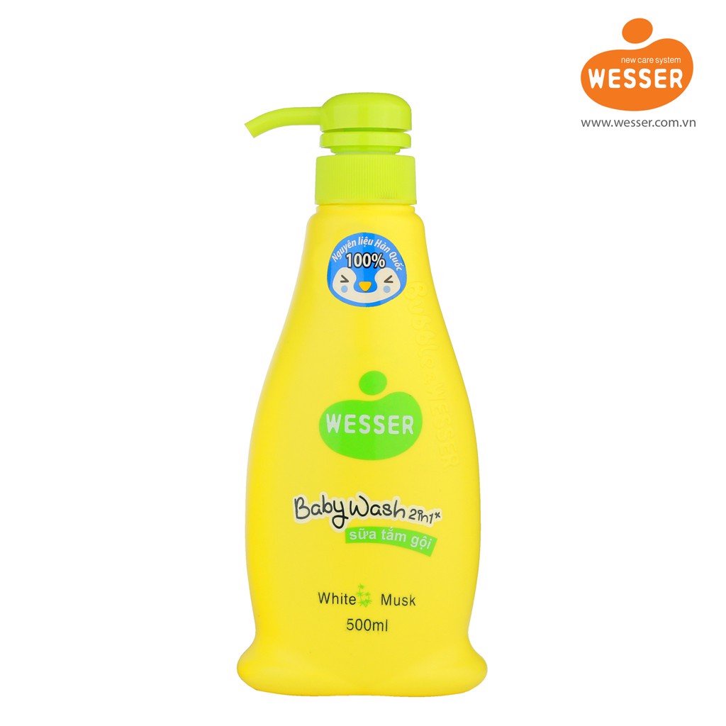 Sữa tắm gội cho bé Wesser 2 In 1 500ml không cay mắt hương Hoa Cỏ/ Phấn sữa tắm em bé an toàn da trẻ em