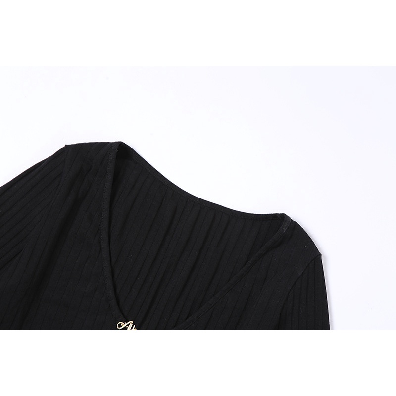 DUNEA Áo croptop tay dài cổ chữ v thời trang dành cho nữ