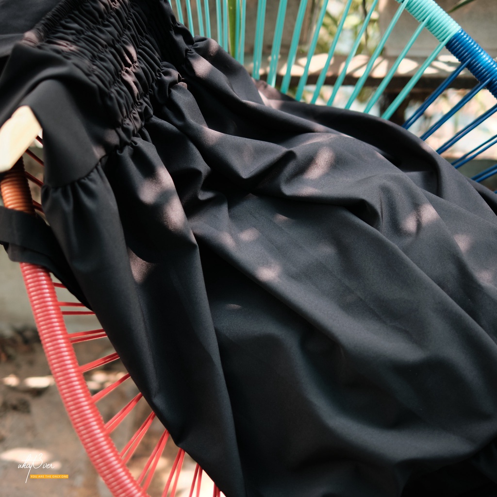 Váy babydoll 2 dây Charlet Dress - Váy 2 dây dài dáng xòe màu đen lưng chun