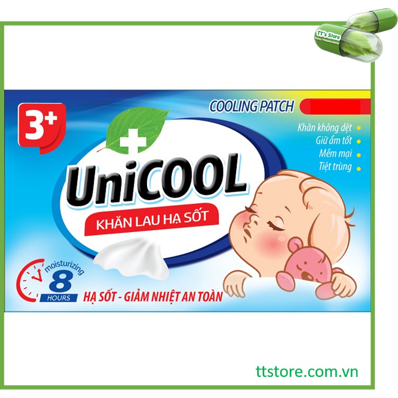 Khăn lau hạ sốt từ thảo dược UniCOOL cho người lớn, trẻ từ 3 tháng (Hộp 6 miếng)