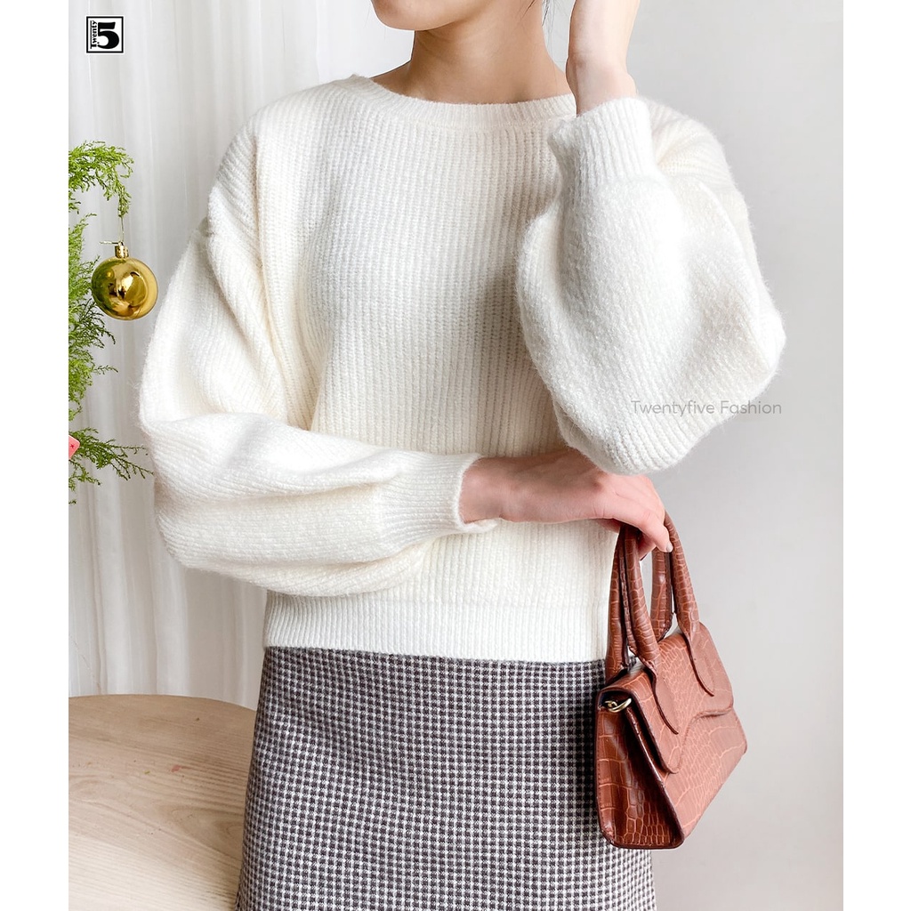 Áo len tay bồng nữ, cổ tròn dáng ngắn Twentyfive 3513 | BigBuy360 - bigbuy360.vn