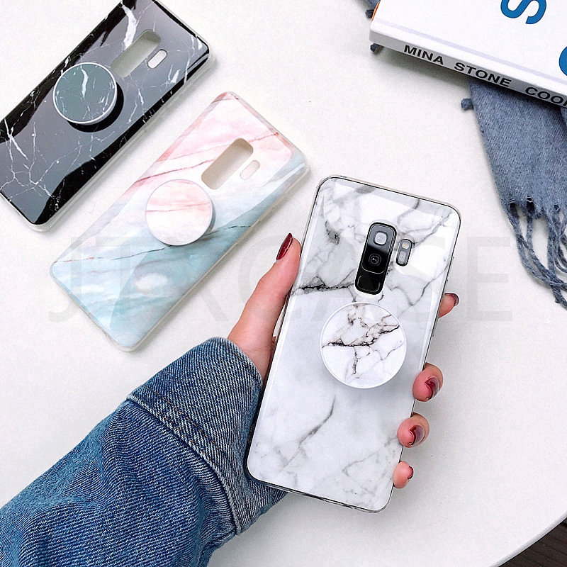 Samsung Galaxy A10 A20 A30 A50 M10 Note 9 8 Case Marble Patterned Texture Air Bag Stand Holder Soft Cover