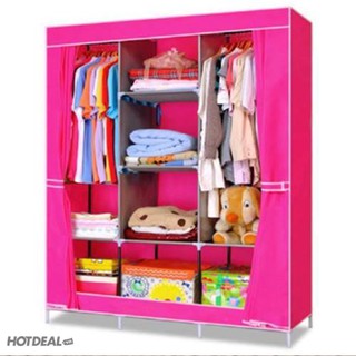 (GIẢM GIÁ) Tủ quần áo vải 3 buồng 8 ngăn cao cấp siêu bền