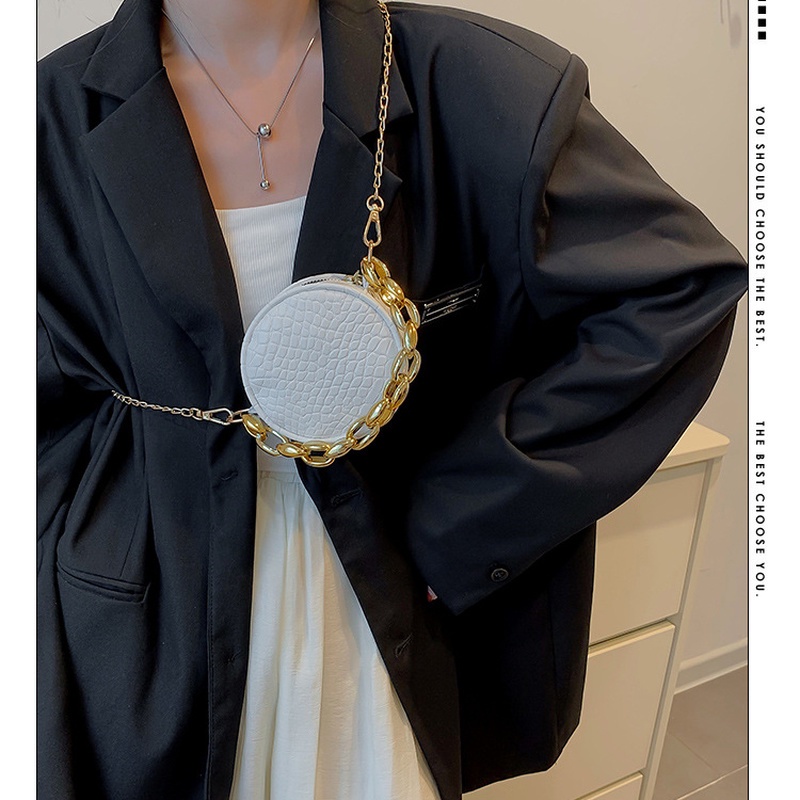 Túi Đeo Chéo Tròn Nhỏ Họa Tiết Vân Đá Màu Trơn Đơn Giản NB00152