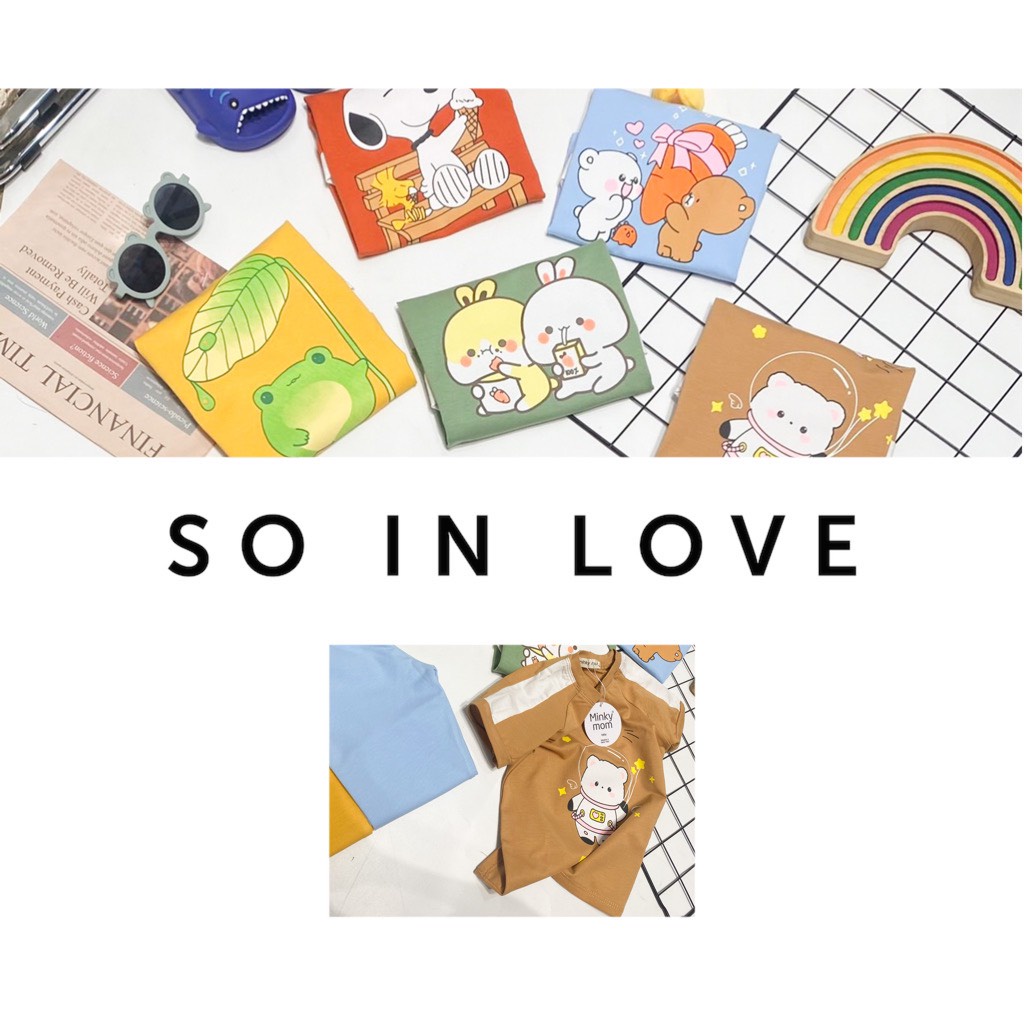 Bộ Tay Ngắn Quần Dài COTTON 100% MINKY MOM Phối Màu Tay Áo In Hình Cho Bé TN-IN124