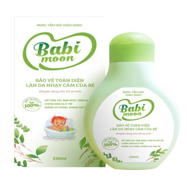 Nước tắm gội thảo dược Babi moon - 250ml - Bảo vệ toàn diện làn da nhạy cảm của bé